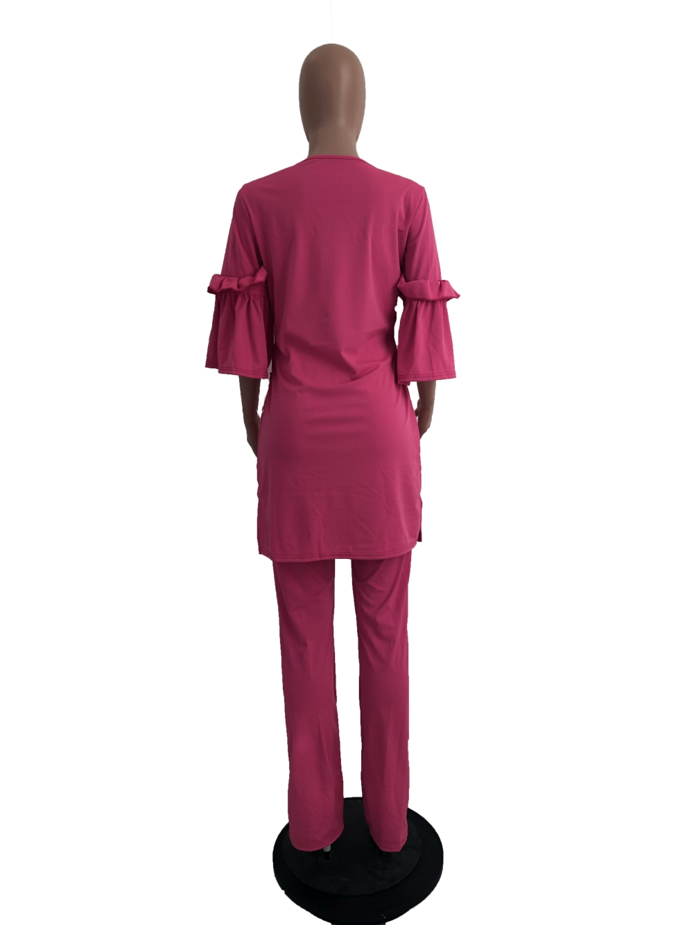 Sheer Slit Long Shirt and Pants Set