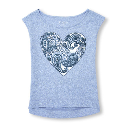 Beginning of Product Name Girls Sleeveless Glitter Paisley Heart Hi-Low Top