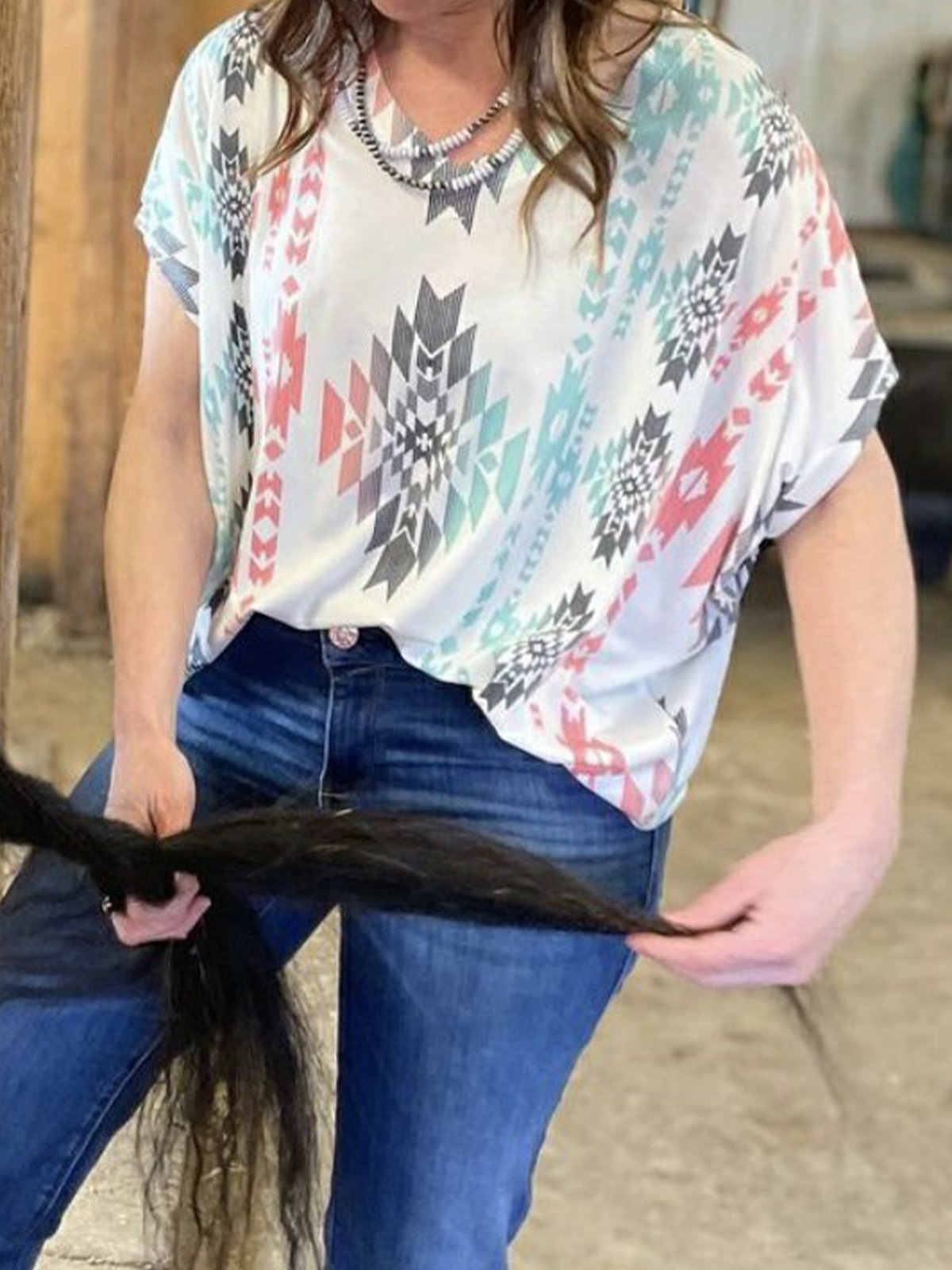 Geometry Batwing Simple & Basic Shift Floral-Print Shirts & Tops