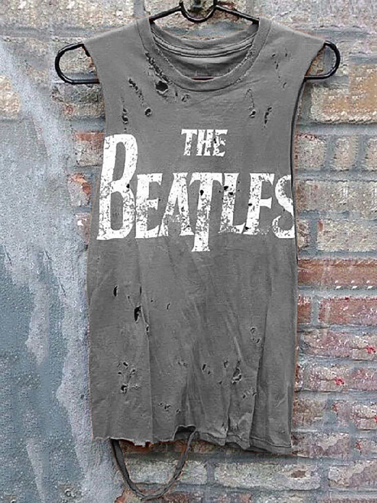 Ripped Letter Printed Plus Size Tank Tops