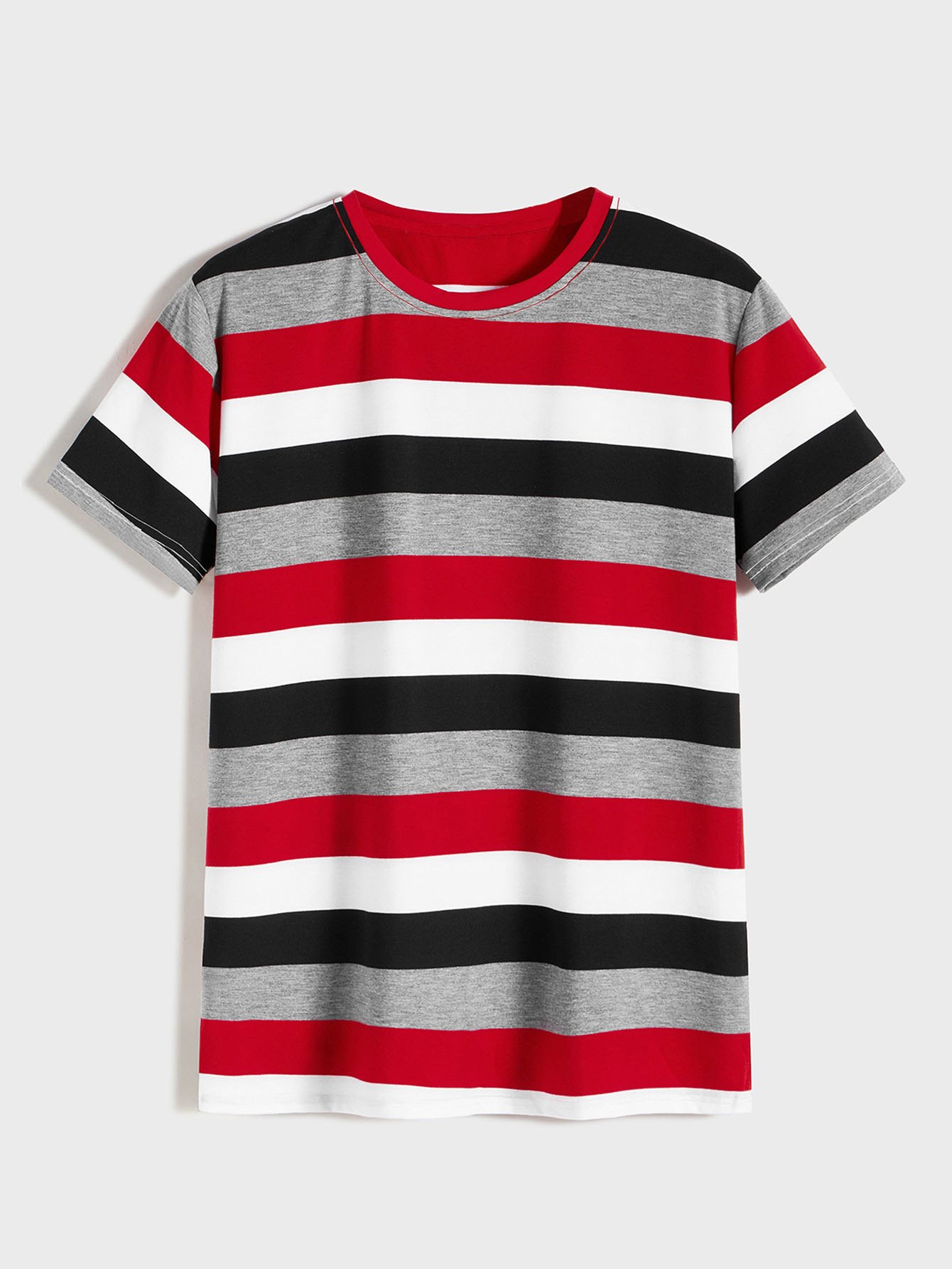 Men's Color Block Striped Round Neck Tee