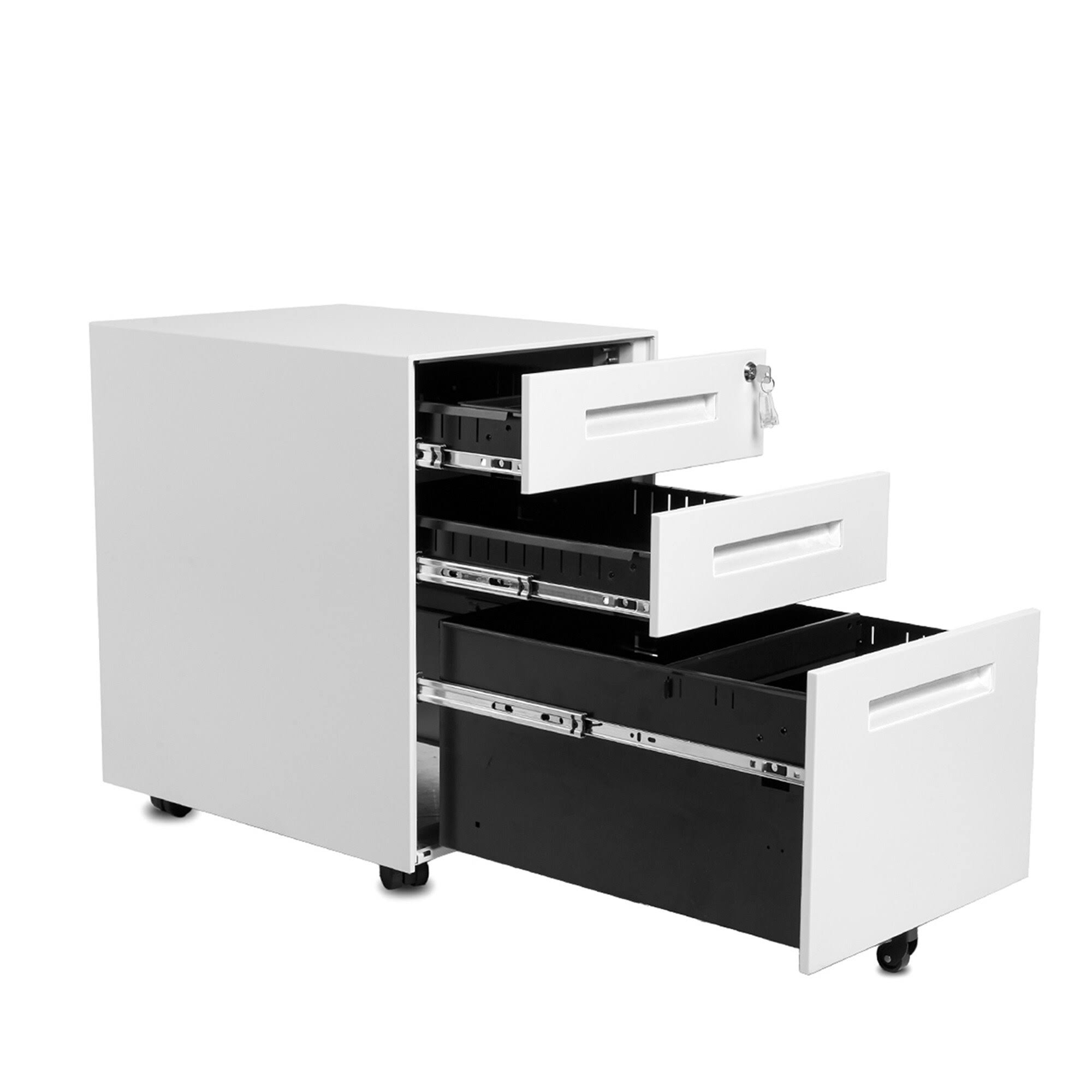 3-Drawer Mobile Metal File Cabinet with Lock and Keys White - Letter