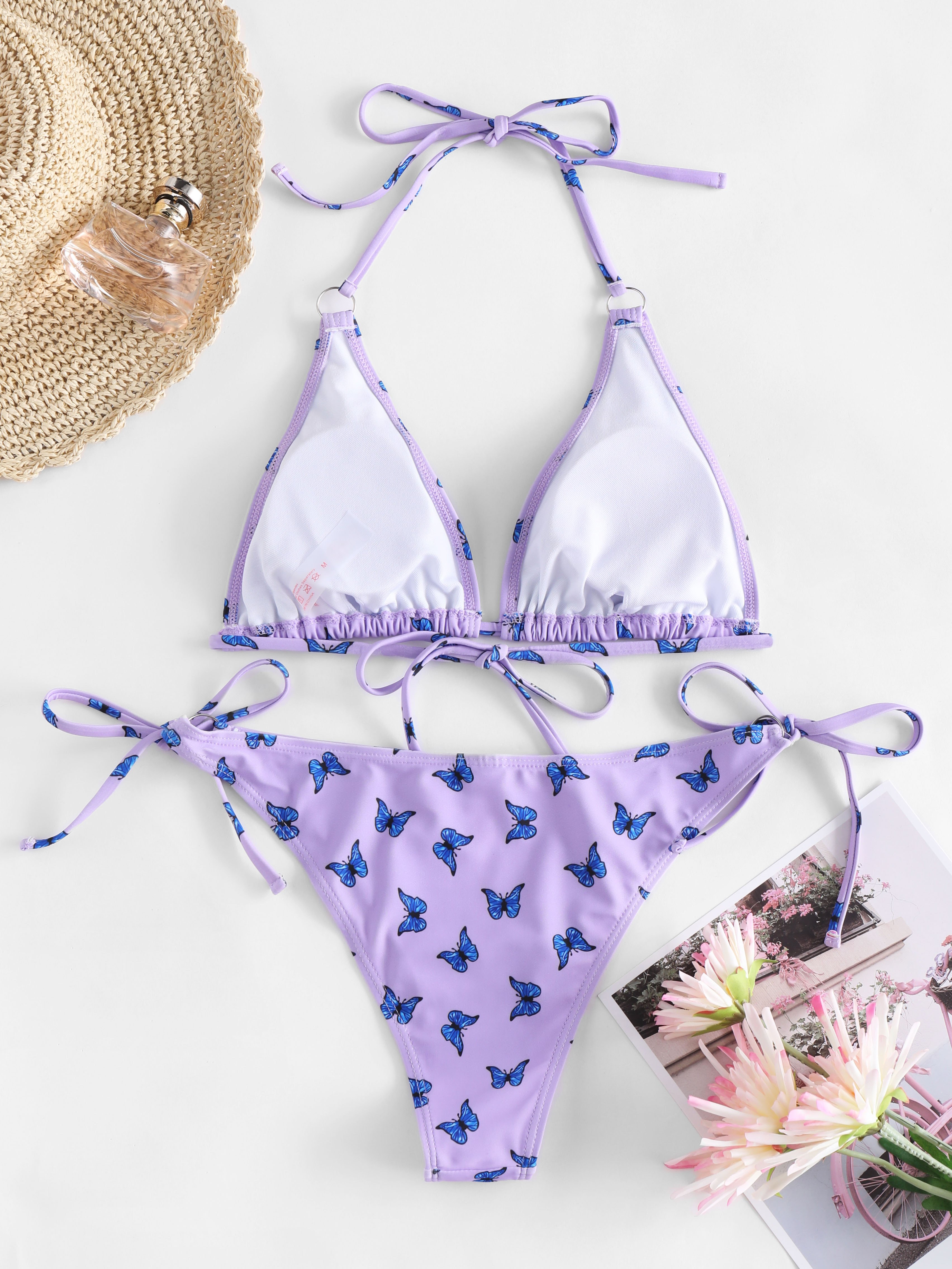 Butterfly Print String Bikini Set