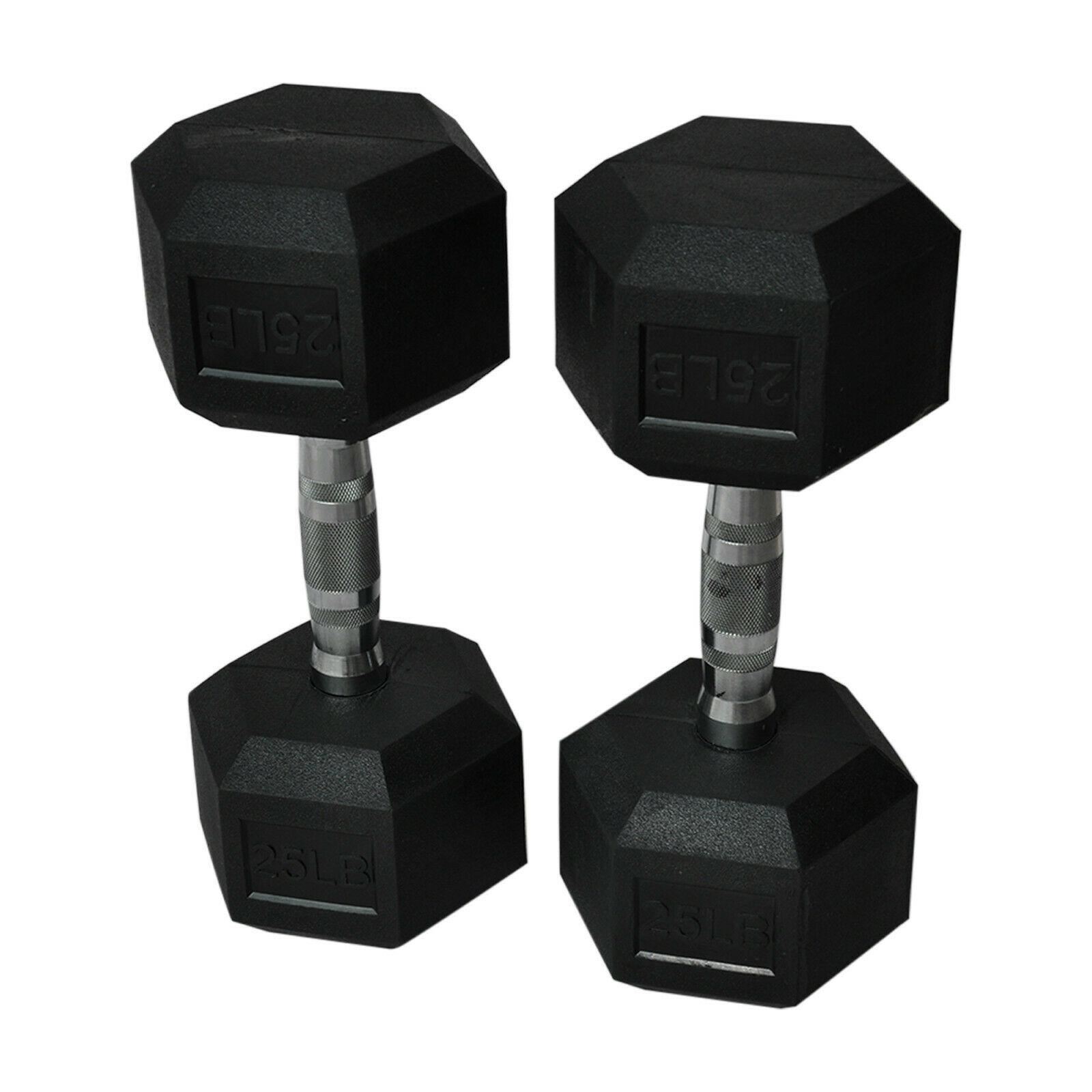 10Pair Rubber Dumbbells 5-50 lb with Dumbbells Rack Hexagonal Home Gym Equipment