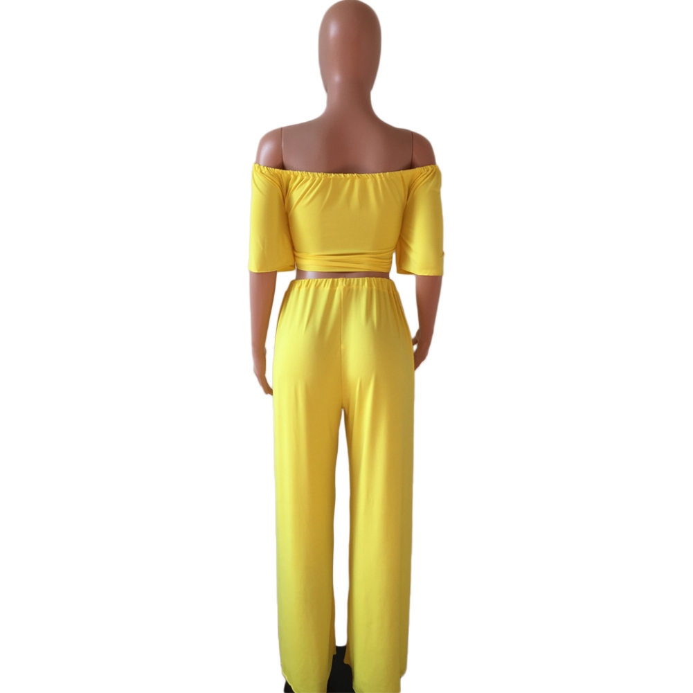 Summer Off Shoulder Plain Shirt and Loose Pants