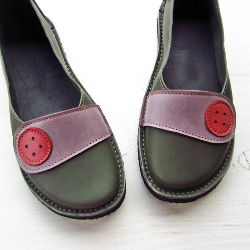 Soft Buttoned Daily Flat Heel Pu Loafers