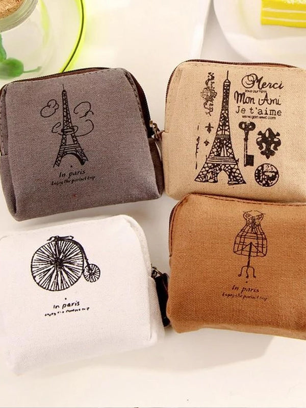 Paris Vintage Canvas Coin Purse
