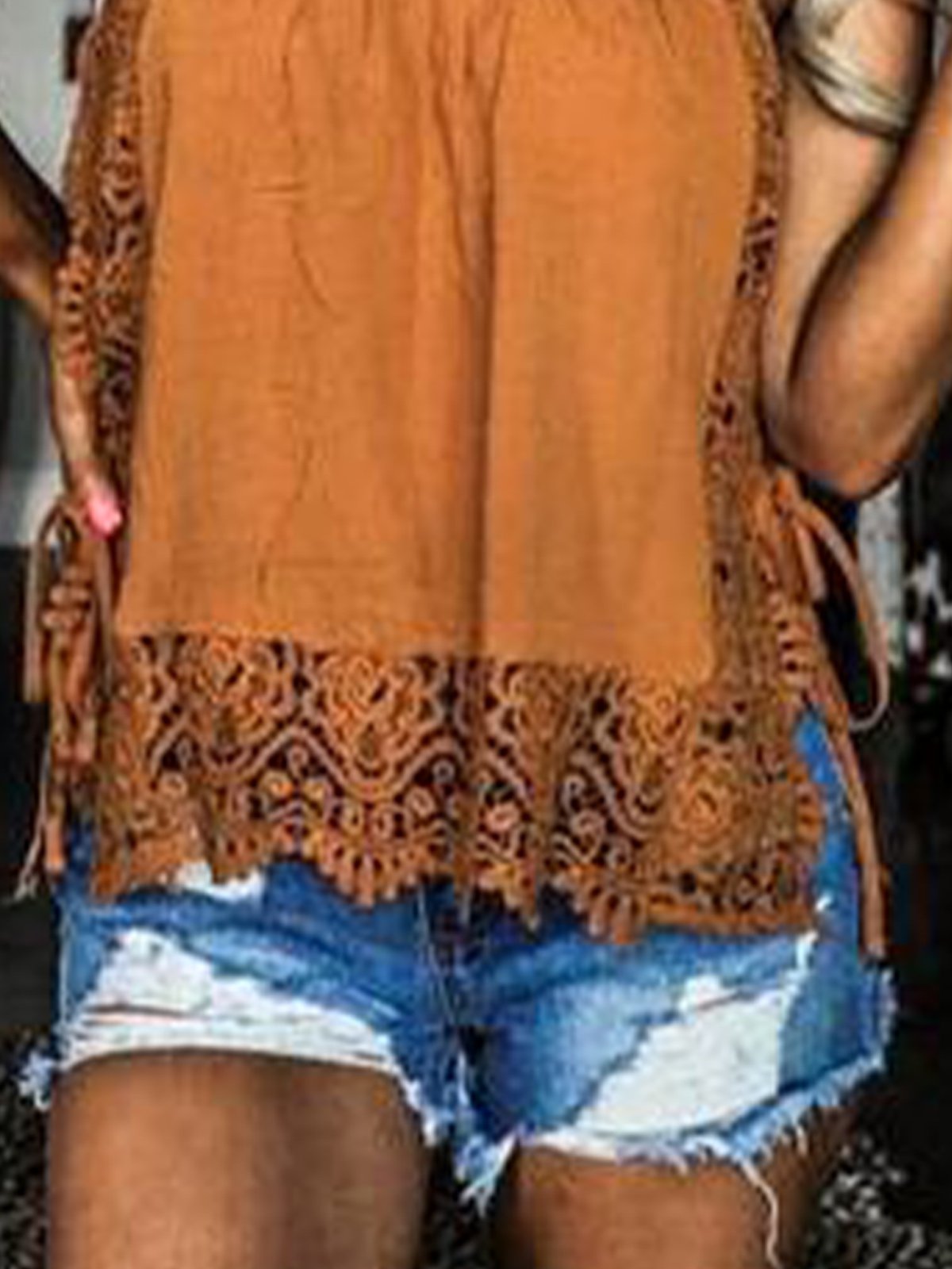 Brown Vintage Shift Spaghetti Shirts & Tops