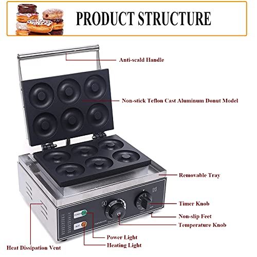 Electric Donut Maker, 6 Holes Commercial Doughnut Making Machine Non-stick