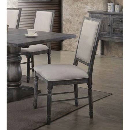 Viugreum Acme Leventis Side Chair (Set-2) in Cream Linen Weathered Gray 66182, Size: 40