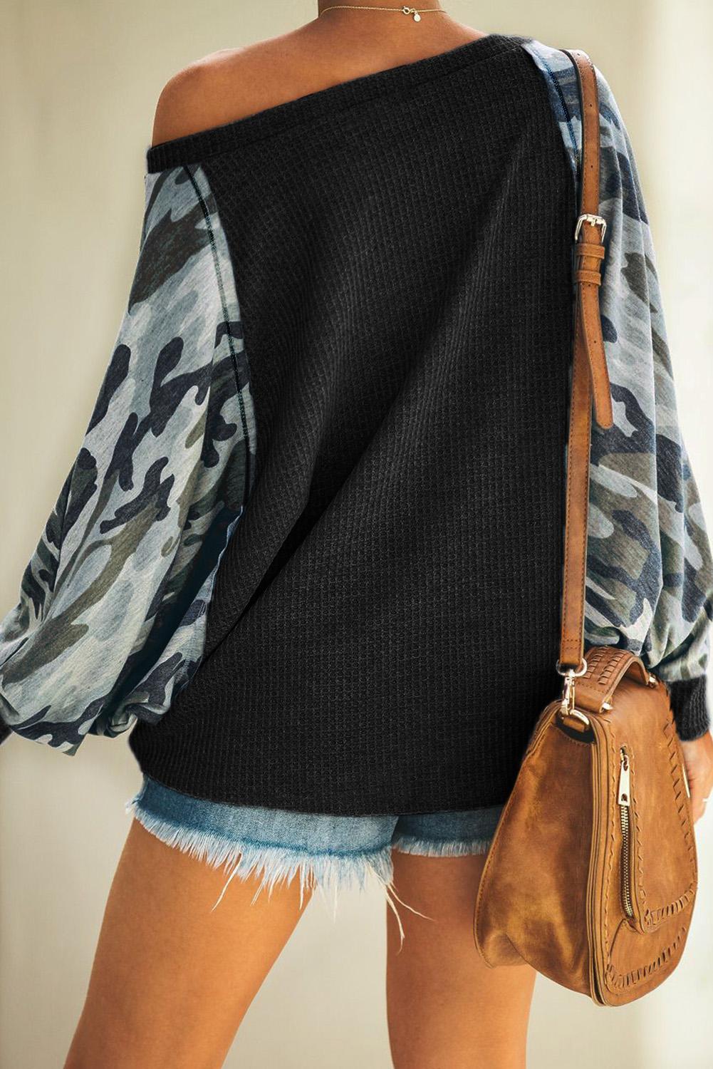 Black Squadron Thermal Camo Contrast Dolman Top