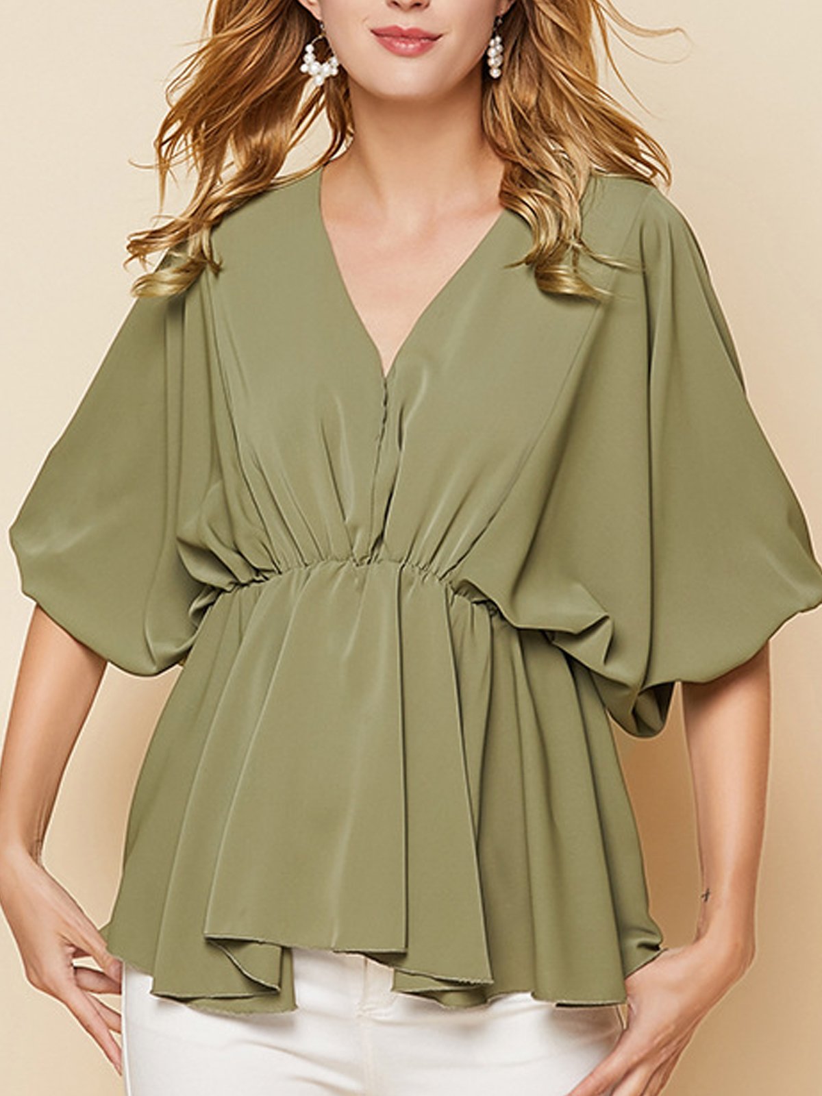 Green Half Sleeve Casual Shirts & Tops