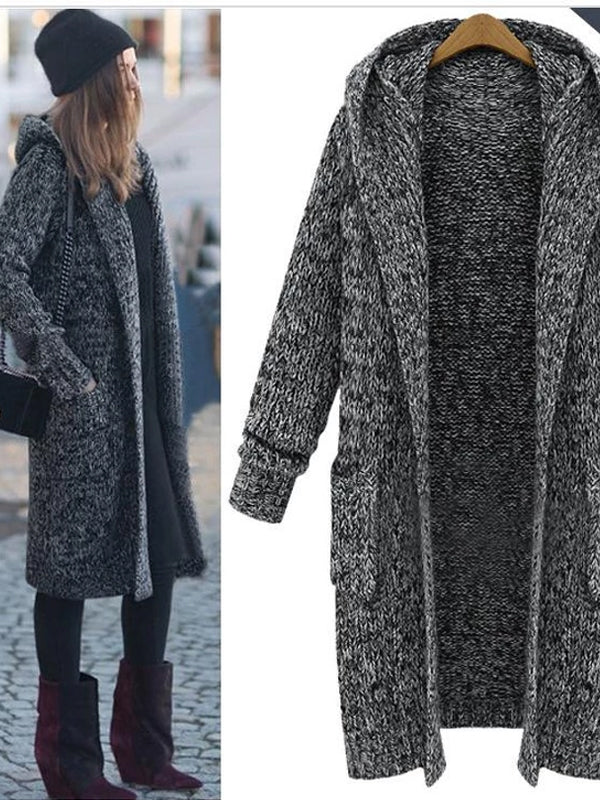 Women Knitted Plain Casual Outerwear