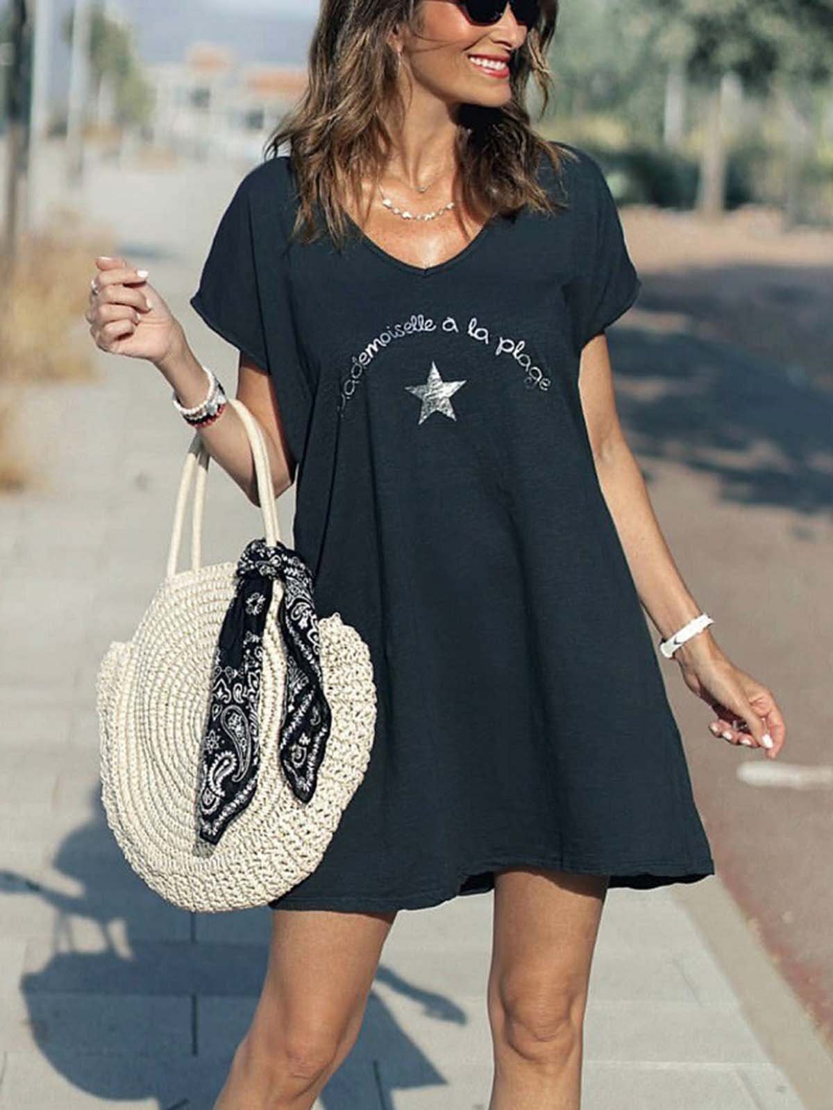 Short Sleeve Cotton-Blend Casual Dresses
