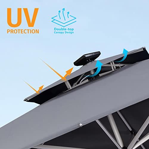 10�� Double Top Deluxe Solar Powered LED Square Patio Umbrella �C Grey