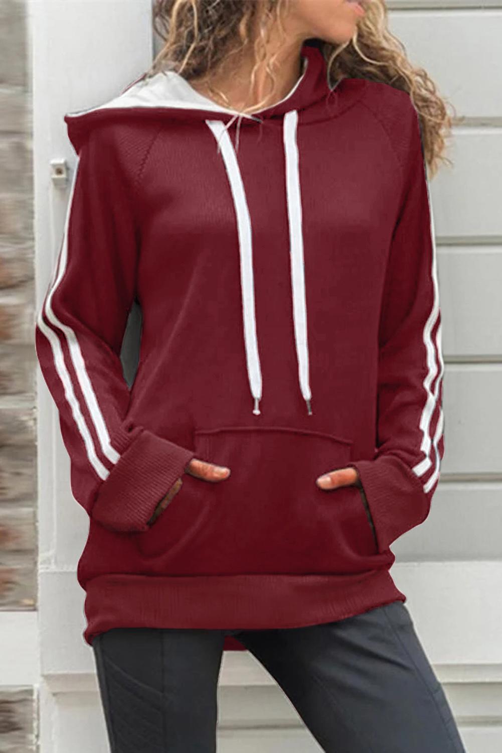 Red Basic Cotton Hoodie with Kangaroo Pocket
