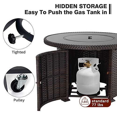 EROMMY Gas Fire Pit Table,38 Inch 50,000 BTU Round Propane Firepits with Lid and Fire Glass,CSA Certification,Add Warmth and Ambience to Gatherings and Parties on Patio Deck Garden Backyard,Brown