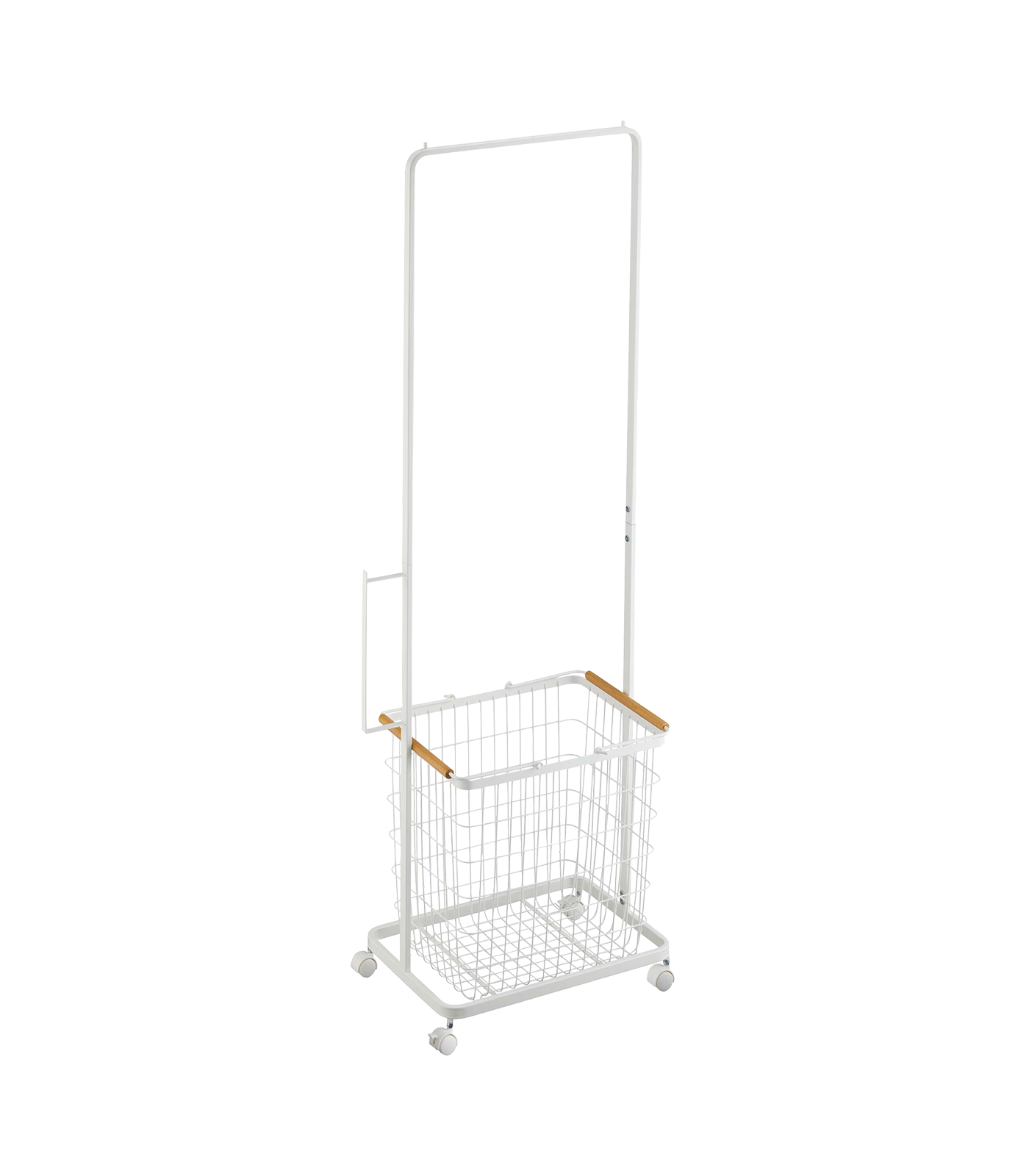 Rolling Laundry Cart + Wire Basket – Steel + Wood