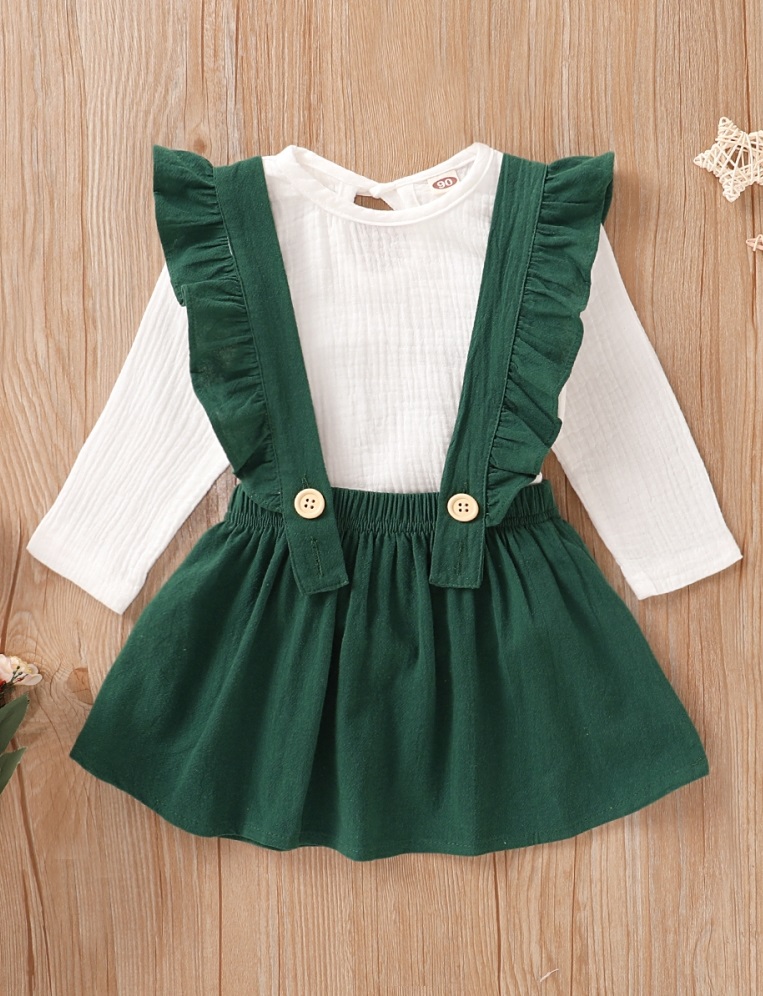 Kids Girl Long Sleeve Organic Top and Bib Skirts