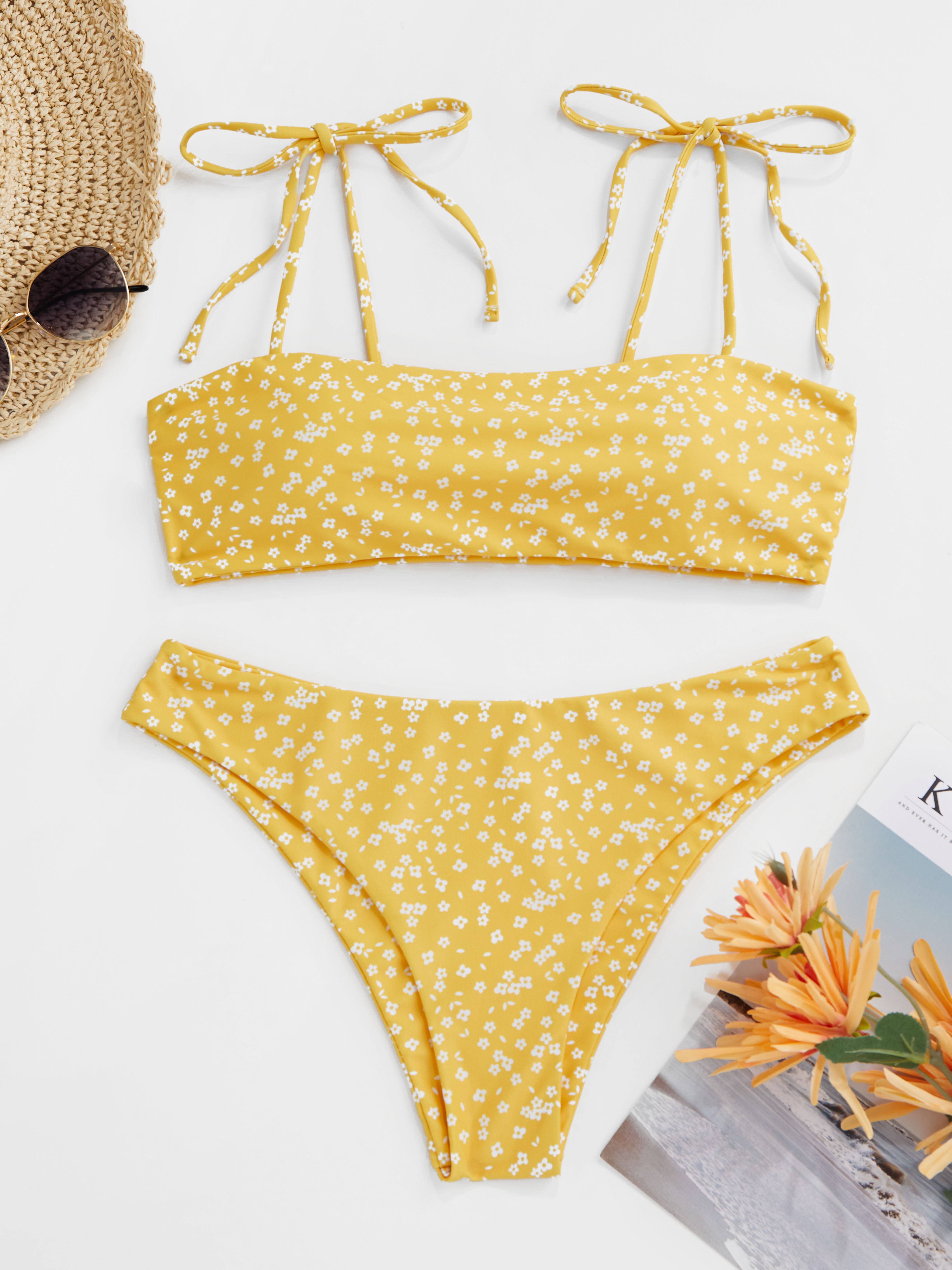 Floral Print Self-Tie Tankini Swimwear