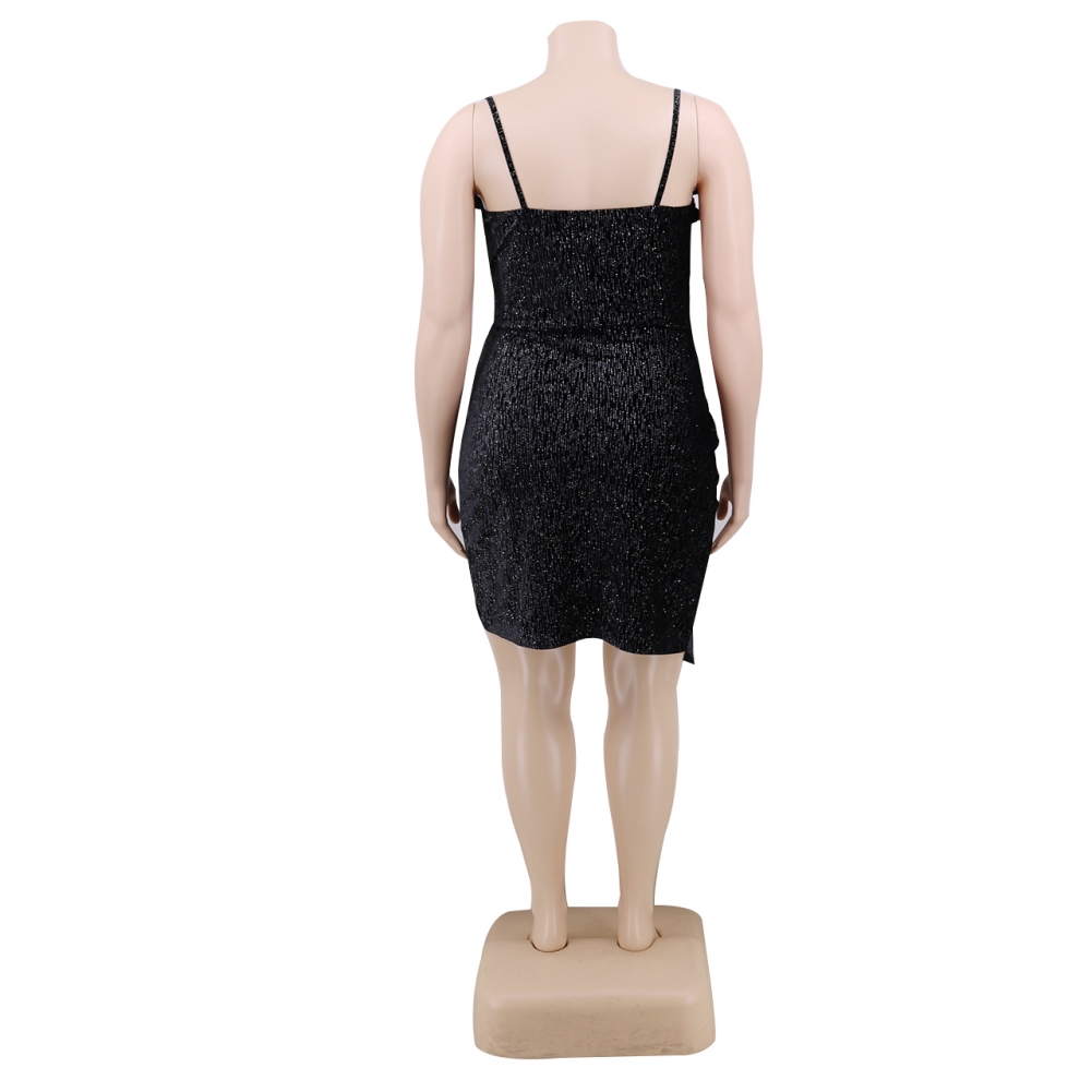 Plus Size Sequins Strap Wrapped Party Dress