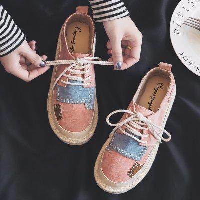 Pink Lace-up Platform Spring/Fall Suede Daily Flats