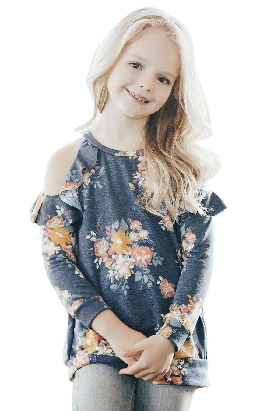 Floral Cold Shoulder Ruffles Girl Top