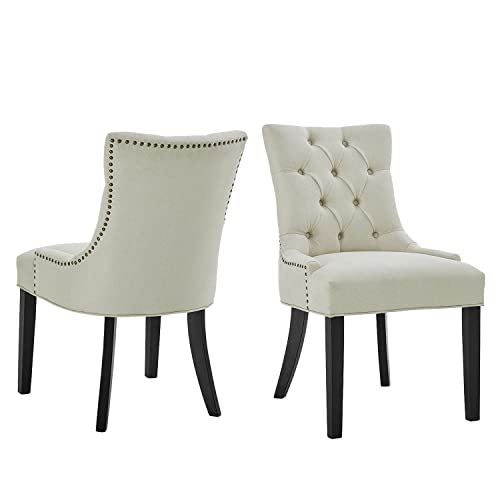 Dining Accent Chairs Set of 4 Beige Fabric Dining Chairs