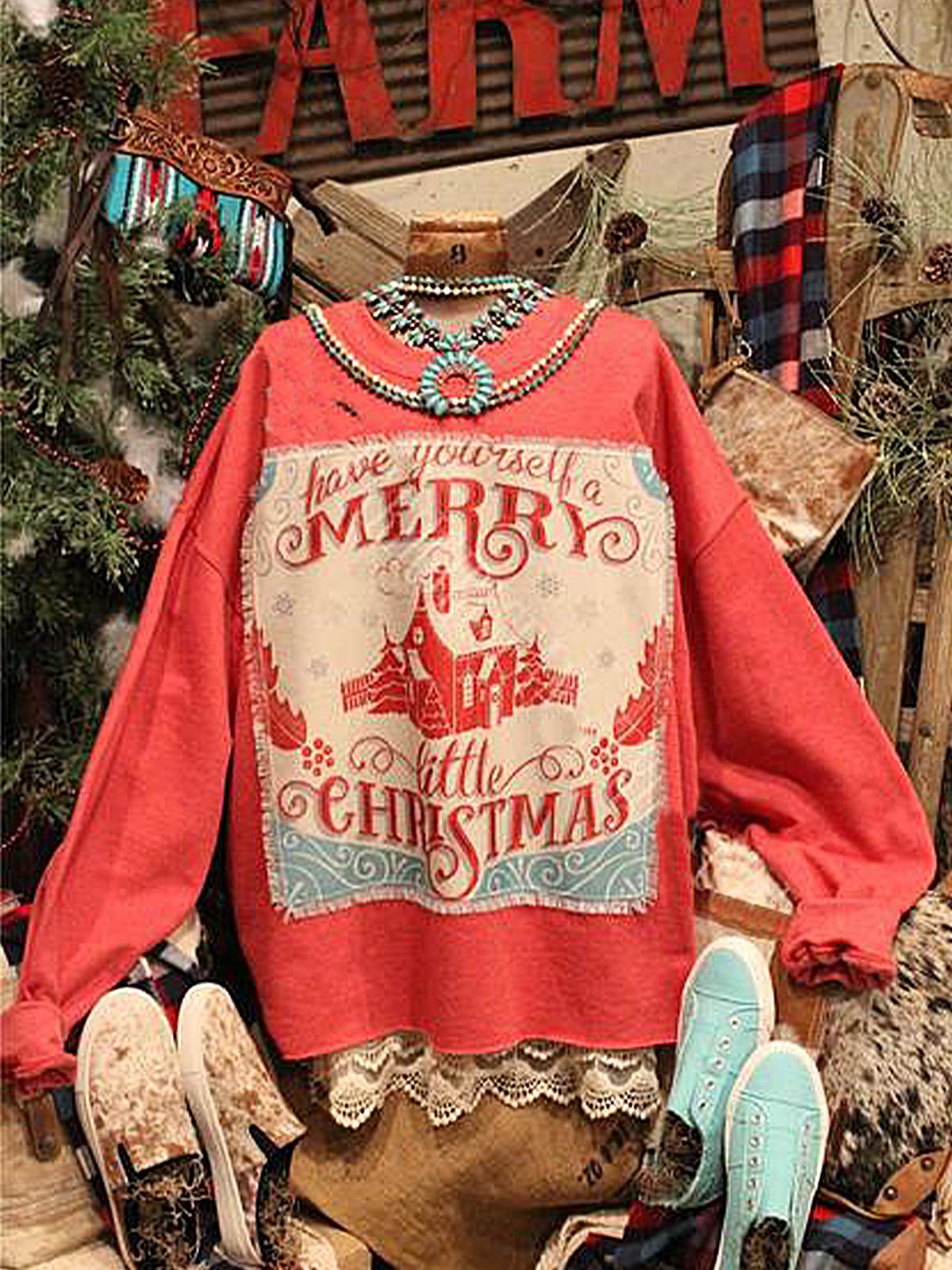 Christmas loose long sleeve printed sweatshirt