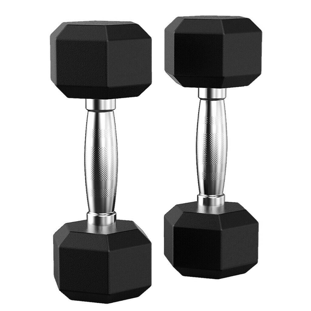 10Pair Rubber Dumbbells 5-50 lb with Dumbbells Rack Hexagonal Home Gym Equipment