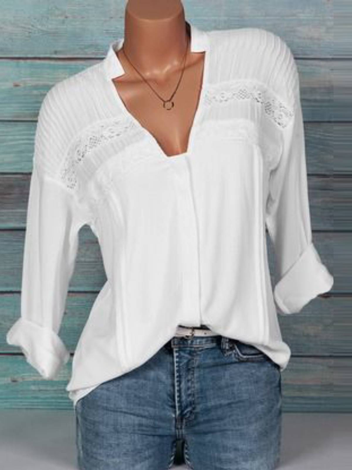 White Casual V Neck Shirts & Tops
