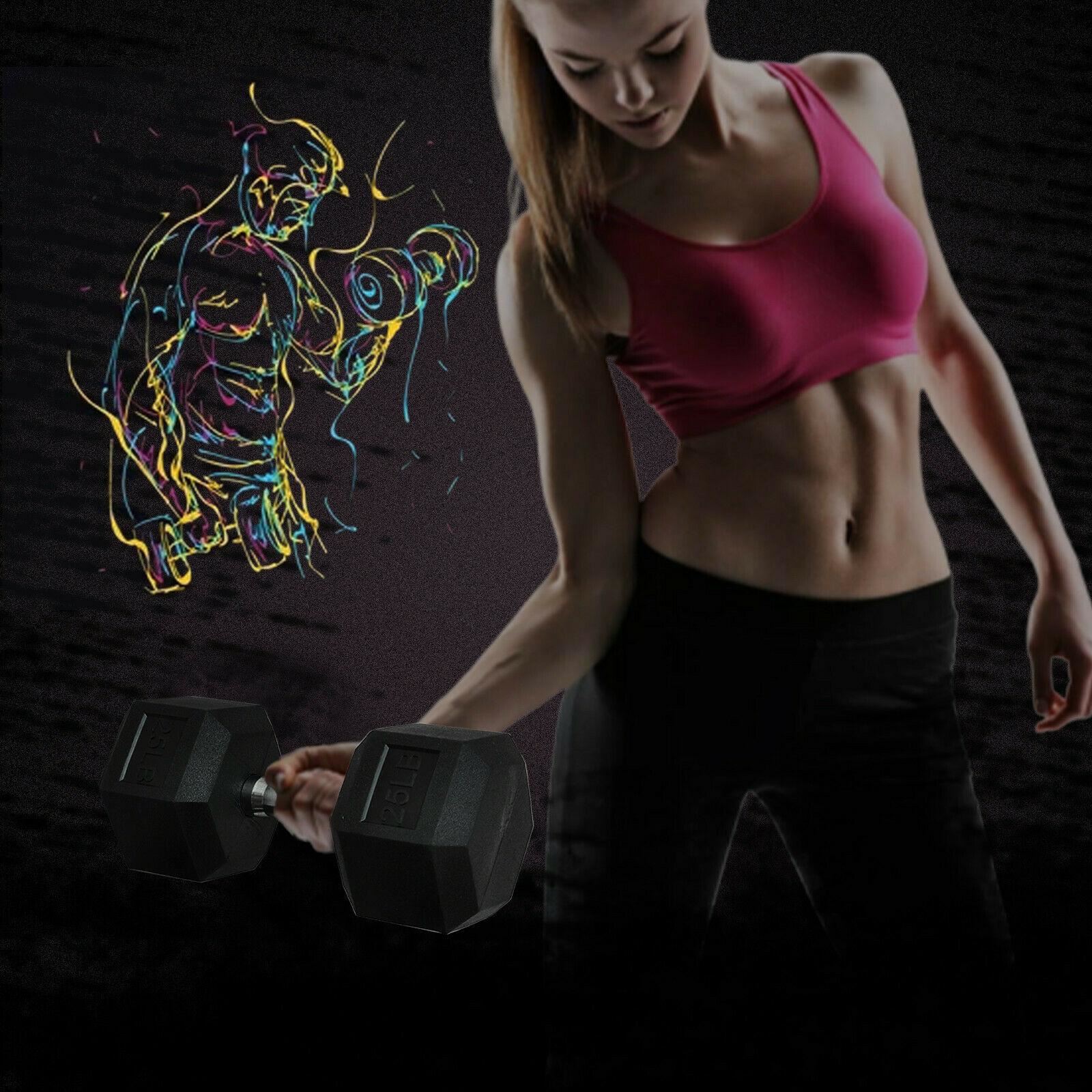 10Pair Rubber Dumbbells 5-50 lb with Dumbbells Rack Hexagonal Home Gym Equipment