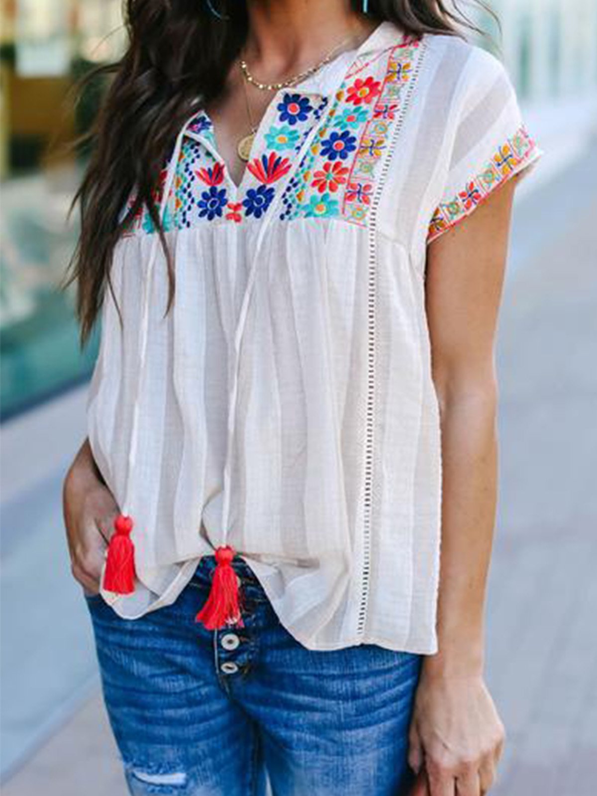 Women Casual Printed Tops Tunic Blouse Shirt