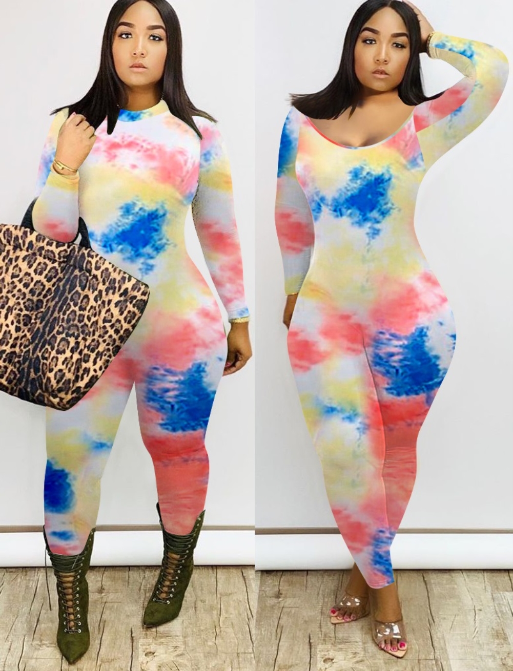 Autumn Tie Dye Long Sleeve Bodycon Jumpsuit