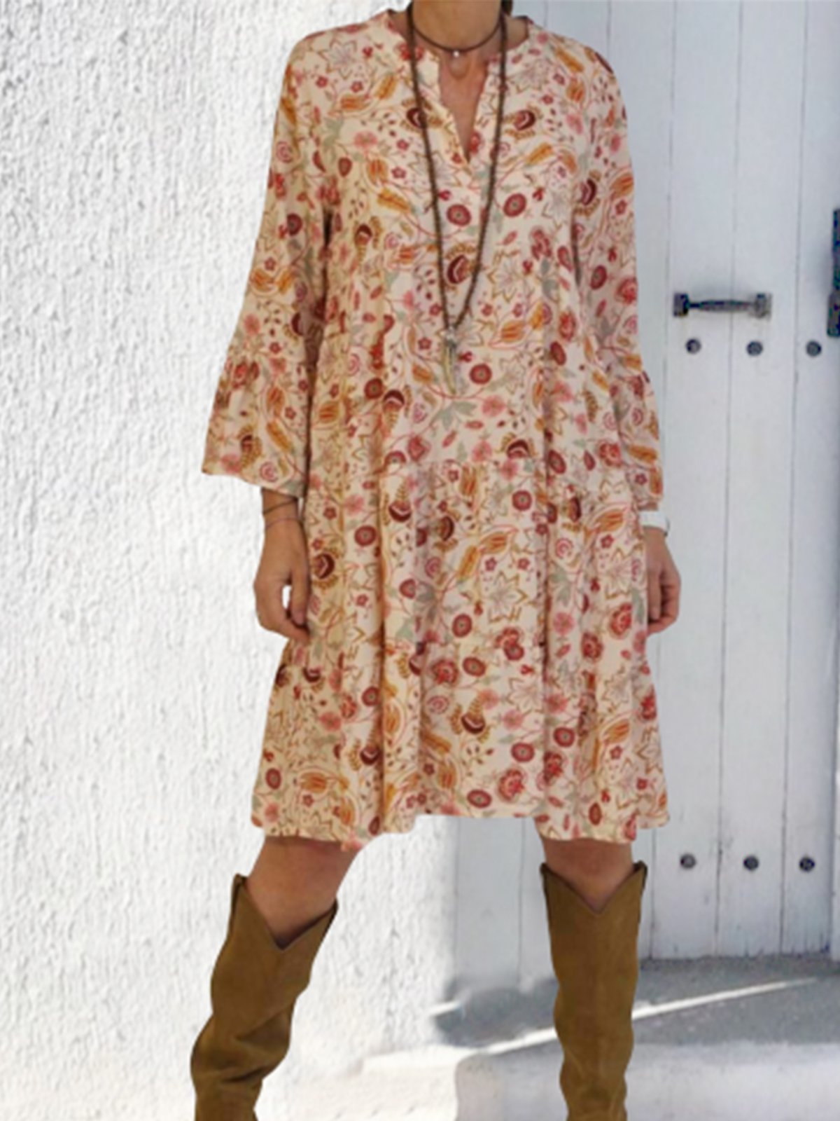 Casual Vacation Floral Vintage V-neck Summer Dress