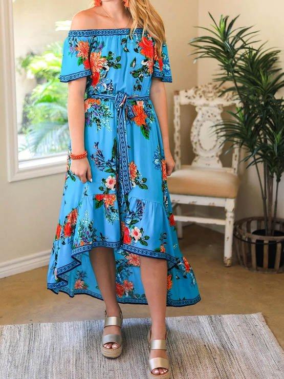 Floral Sleeveless Holiday Cotton-Blend Dresses