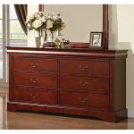 Wood 6-Drawer Dresser with Antique Brass Metal Handles / 60′′ L x 18′′ W x 34′′ H