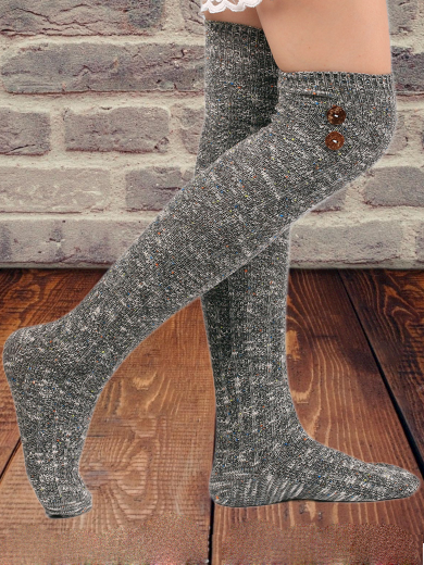 Wool Blend Stockings Female Amazon Student High Socks Buttons Decorative Knit Long Socks