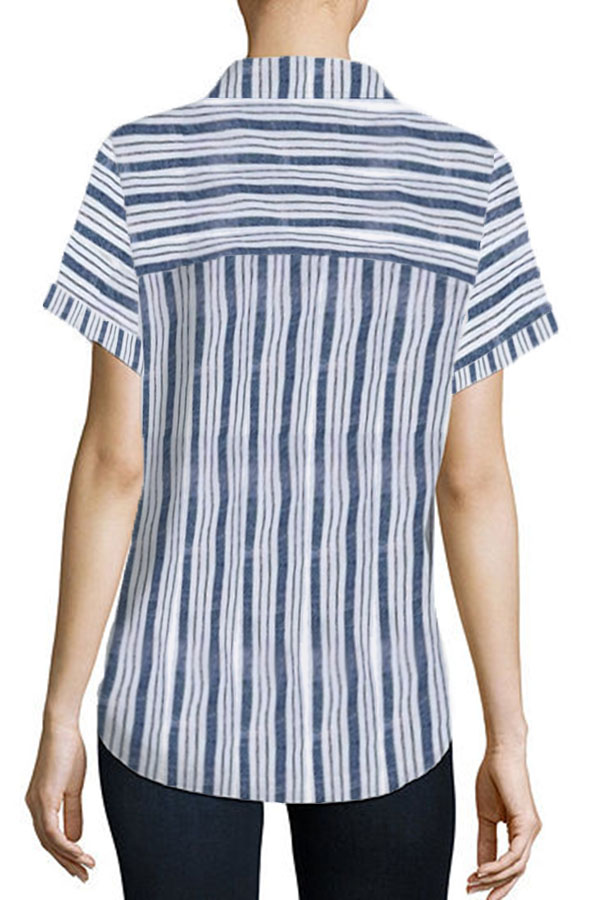 Gray Stripe Casual Collar Short Sleeve Shirt