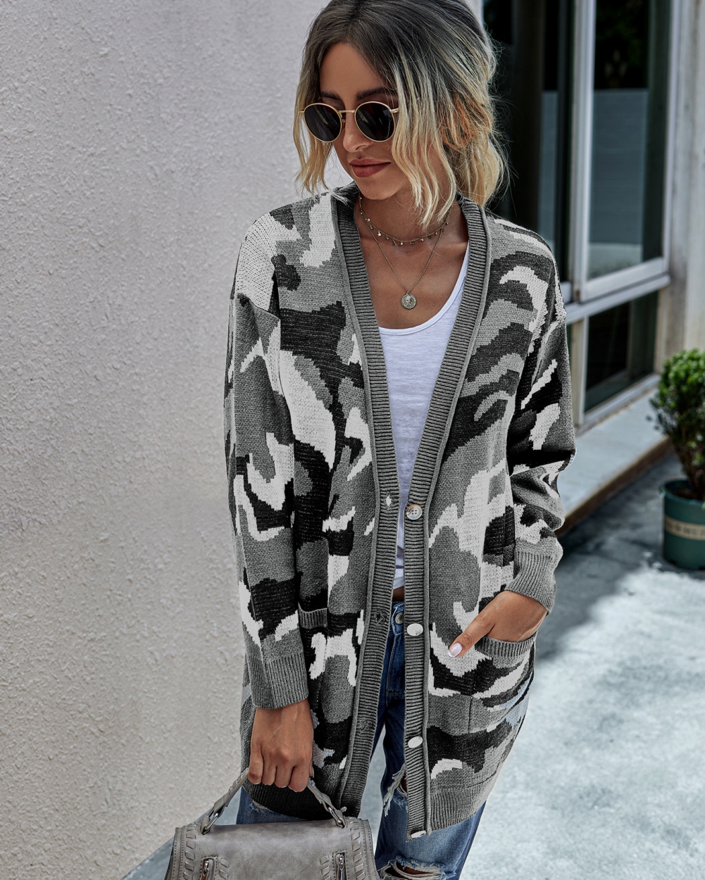 Autumn Leopard Long Pocket Sweater Coat