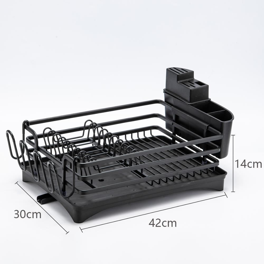 Multifunctional Aluminum Kitchen Drying Dish Rack Sink Drain Knives Holder