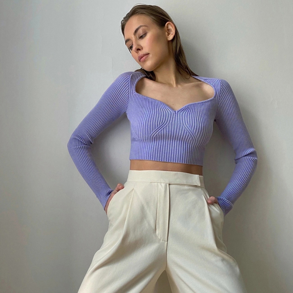 Sexy Long Sleeve Knitted Crop Top