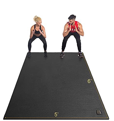 GXMMAT Large Exercise Mat 6��x5��x7mm, Non-Slip Workout Mats for Home Gym Flooring, Extra Wide and Thick Durable Cardio Mat- Black