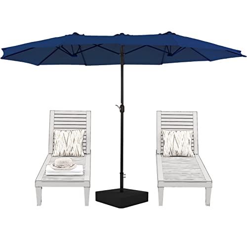 SUPERJARE 14 Ft Patio Umbrella Double Sided, Outdoor Market Umbrella with Base Included, Extra Large Outside Twin Umbrella with Crank – Navy Blue
