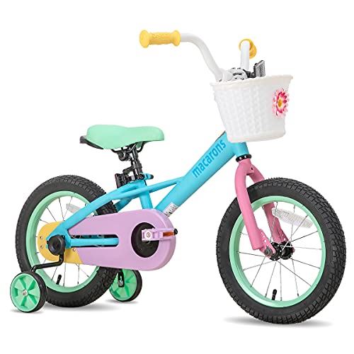 JOYSTAR 14 Inch Kids Bike for 3 4 5 Years Girls, 14′′ Children Bicycle with Training Wheels and Coaster Brake for 3-5 Years Kids, 85% Assembled, Macarons