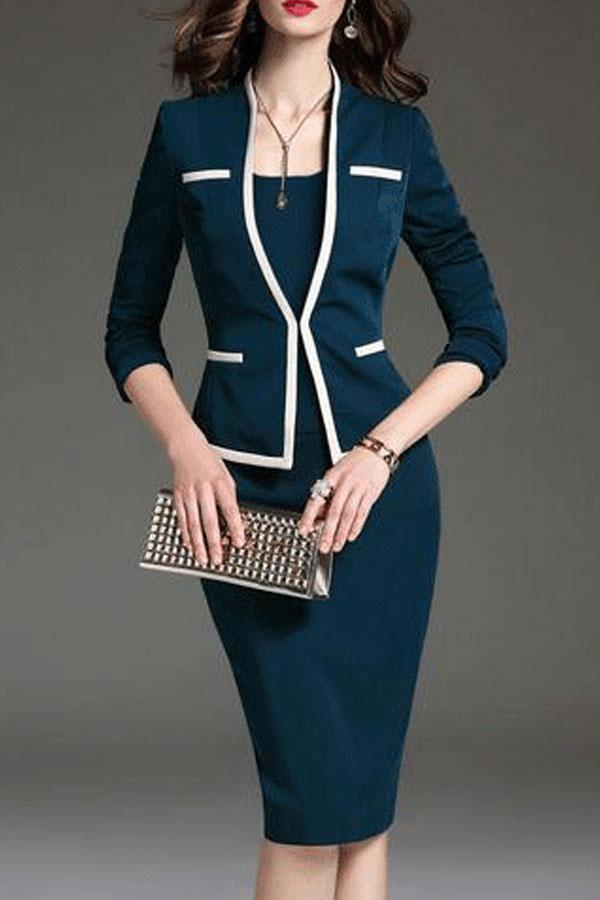 Scoop Neck  Colouring Bodycon Dress   Professional Dress