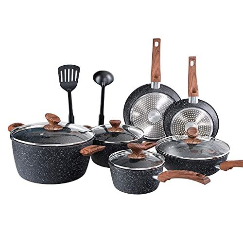 Kitchen Cookware Sets Nonstick �C Granite Hammered Pan Set 12 Piece