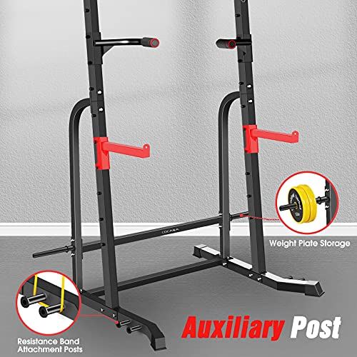CDCASA Power Squat Rack, Adjustable Exercise Power Cage, Multi-Function J-Hook Power Tower with Pull Up Bar