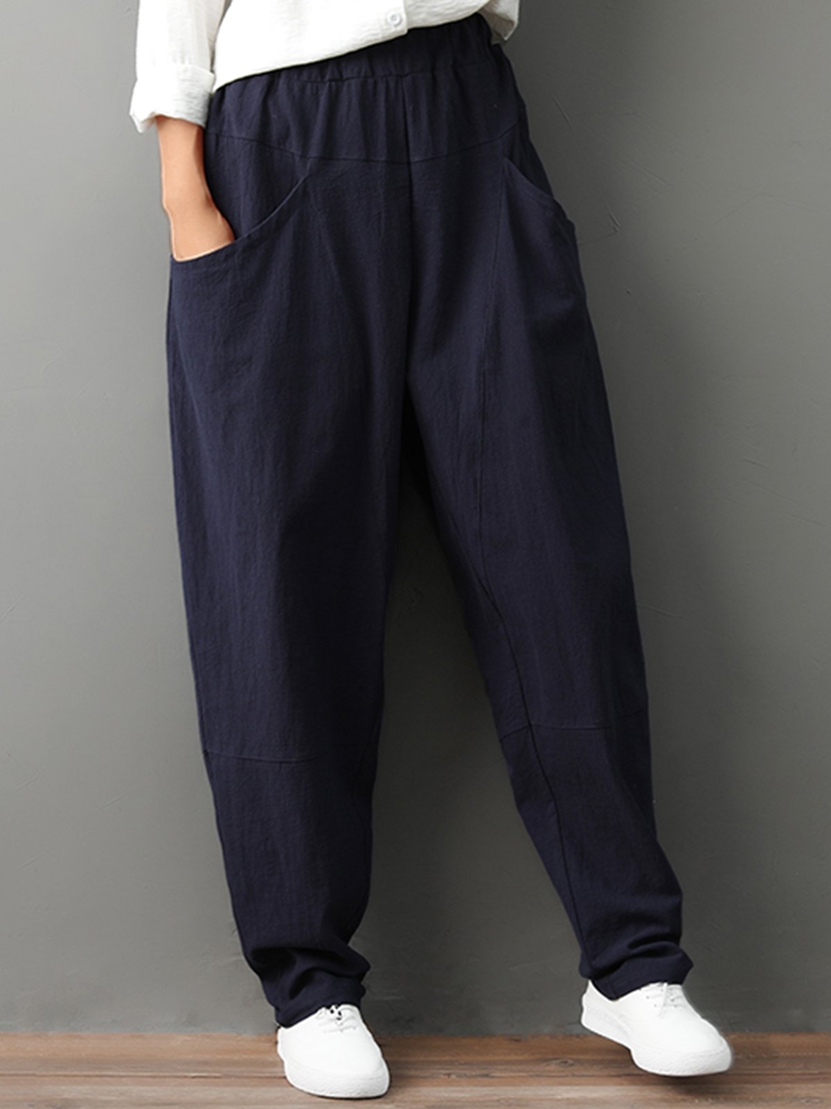 Plus Size Women Plain Casual Pants