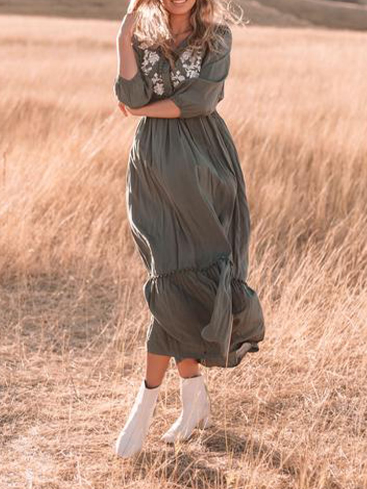 Boho Vintage Floral-Print Half Sleeve Dresses